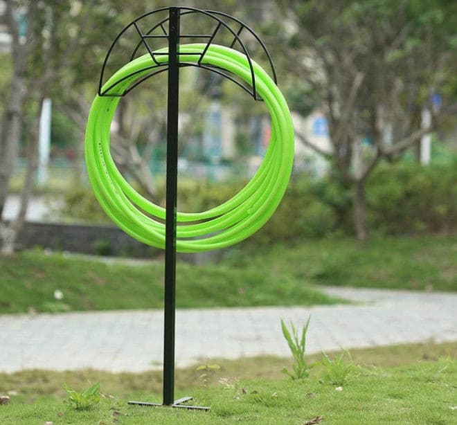 Black Steel Heavy Duty Yard Water Hose Holder.
